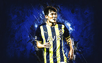 Kim Min Jae, Fenerbahce, South Korean football player, blue stone background, Turkey, football HD wallpaper