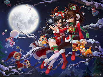 Merry Christmas!, frumusete, craciun, tree, sunmomo, moon, fantasy, christmas, luna, luminos HD wallpaper
