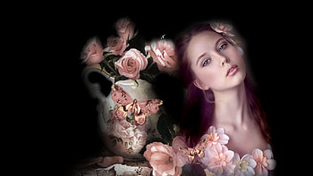Pink Lady, spring women, etheral women, lafemme headdress, lafemme portrait, lips nails eyes hair art, women are special HD wallpaper