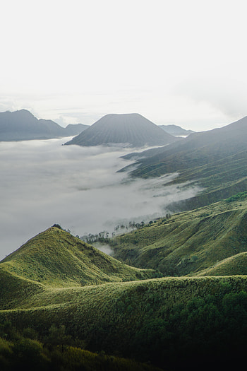 Landscape, Nature, Mountains, Clouds, Fog, Volcano HD phone wallpaper