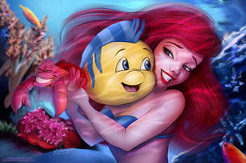 The Little Mermaid With Flounder , the-little-mermaid, movies, animated-movies, mermaid, deviantart HD wallpaper