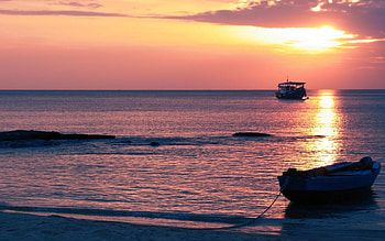 Nature, Sunset, Sky, Boats, Horizon, Shore, Bank, Ocean HD wallpaper