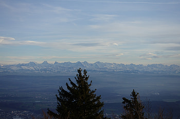 Swiss alps, mountains, sky, clouds, tree HD wallpaper