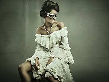 beelzebub, lady, pose, mask, models, dress HD wallpaper