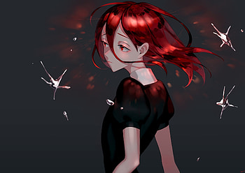 Cinnabar, red head, anime girl HD wallpaper