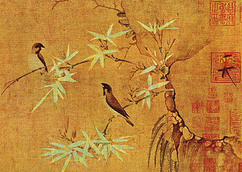 Song Huizong two finches, finches, birds, painting HD wallpaper