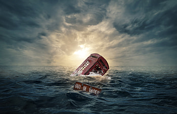 Tele Booth Drowning In Sea Out Of Order, tele-booth, creative, hop, artwork, sea HD wallpaper