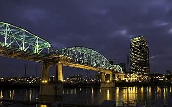 USA houses, Rivers, Night street lights, Nashville HD wallpaper