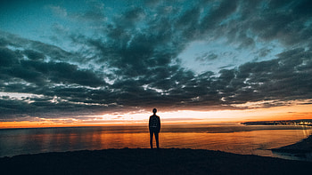 Nature, Sunset, Sea, Horizon, Guy HD wallpaper