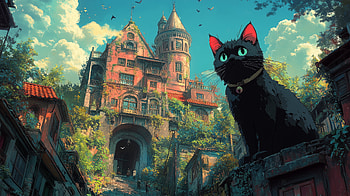 Cat - Castle, cat, AI Art, Anime, anime cat HD wallpaper