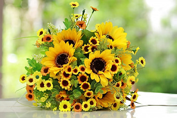 Basket of sunflowers, Sunflowers, Bouquet, Spring, Pretty HD wallpaper