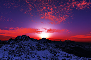 Sunset Sky over Winter Mountains - r, winter, sunsets, snow, sky, nature, mountains HD wallpaper