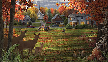 Happy thanksgiving !, colorful, magic, color, thanksgiving, peaceful, beautiful, people, church, outdoor, pumpkins, trees, autumn, nature, deers, harvest, lovely HD wallpaper