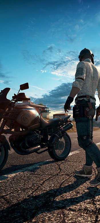 PUBG Background , sky, motorbike, art, game, gaming, pubgm, survive, pubg mobile, battle, cloud, motorcycle HD phone wallpaper