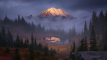 Mountain, fog, nature, snow HD wallpaper