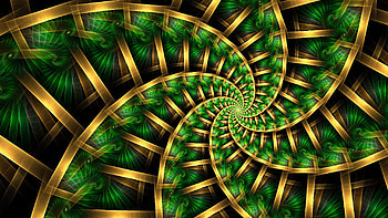 Green Golden Fractal Spiral Pattern Abstraction Abstract HD wallpaper
