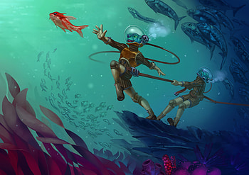 Art, Underwater World, Being, Creature, Scuba, Aqualung HD wallpaper