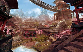 temple, landscape, anime, time HD wallpaper
