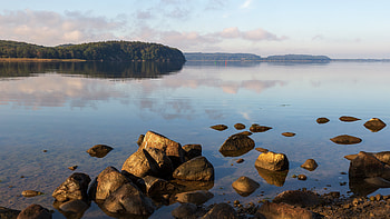 Nature, Trees, Stones, Sky, Horizon, Lake HD wallpaper