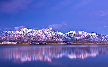Nature, Sky, Mountains, Reflection, Coast, Snow Covered, Snowy HD wallpaper