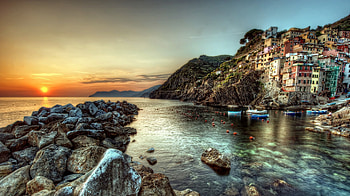 Ocean Sunset, Italy, Nature, Sunset, Ocean HD wallpaper