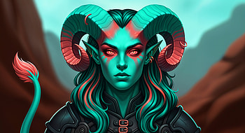 Emerald-Horned Tiefling —, Demon, Portrait, Female HD wallpaper