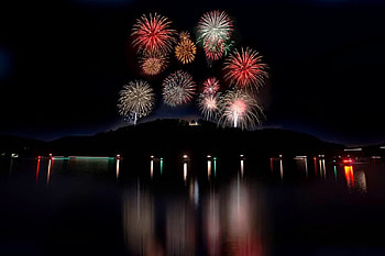 Cheat Lake, West Virginia, Cheat Lake, WV, Fireworks, Reflection HD wallpaper
