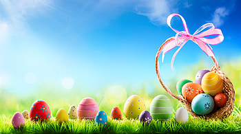 Easter, Basket, Holiday, Colorful, Easter Egg, Sky HD wallpaper