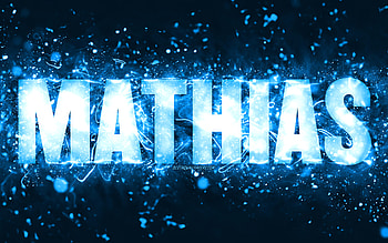 Happy Birtay Mathias, , blue neon lights, Mathias name, creative, Mathias Happy Birtay, Mathias Birtay, popular american male names, with Mathias name, Mathias HD wallpaper