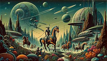 Space Fantasy Horseback Riding, horseback riding, Sci Fi, space, horse HD wallpaper