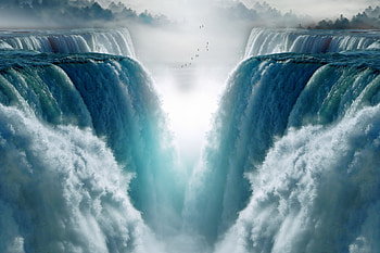 Nature, Birds, Water, Waterfall, Fog, Break, Precipice HD wallpaper