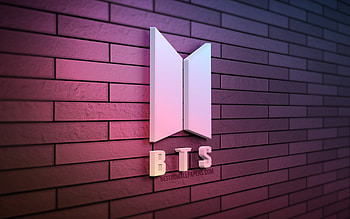 BTS 3D logo, , Bangtan Boys, violet brickwall, creative, music stars, BTS logo, 3D art, BTS HD wallpaper
