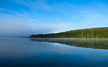 Morning Mist, blue, beaches, forests, beautiful, lakes, fog, nature, sky, water, calm, still HD wallpaper