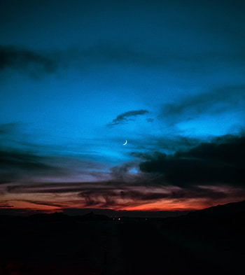 Nature, Sunset, Dark, Month, Evening HD phone wallpaper