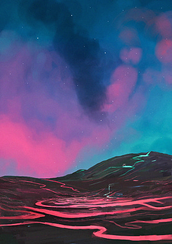 Landscape, Water, Art, Night, Hill HD phone wallpaper
