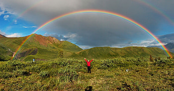 Alaskan rainbow, colors, standing, people, underneath HD wallpaper