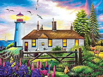 Cozy Inn Lighthouse F1, lighthouse, birds, architecture, art, beautiful, cabin, artwork, butterflies, scenery, wide screen, painting, deer, seascape, cottage, chalet HD wallpaper