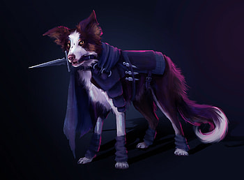 Skyes, sword, sara napora, blue, dog, fantasy, caine HD wallpaper