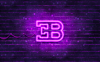 Bugatti violet logo, , violet brickwall, Bugatti logo, cars brands, Bugatti neon logo, Bugatti HD wallpaper