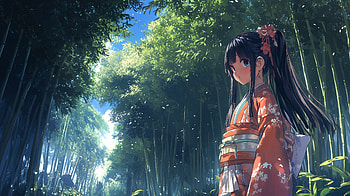 Anime Girl in a Serene Forest - Ultra, Anime, anime girl, anime forest, girl, bamboo forest HD wallpaper