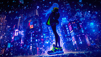 Octane Blizzard Girl In City Scifi Blue Hour, scifi, artist, artwork, digital-art HD wallpaper