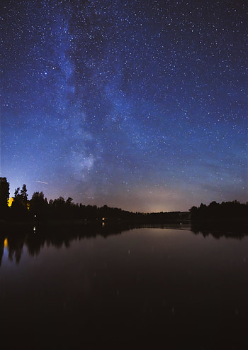 Night, lake, starry night, sky, silhouette HD phone wallpaper