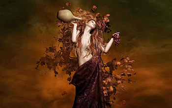 Fall Fantasy Lady , alluring, sexy, Grapes, beautiful, Autumn, fantasy Lady, browns, leaves, fantasy, lovely HD wallpaper