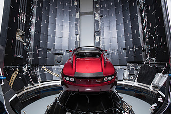 Tesla Roadster, red car, rocket HD wallpaper