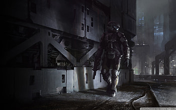 Night Duty, night, fighting, soldier, dark, artwork, adventure, action, fantasy, video game, weapon, halo, concept art, , gun HD wallpaper