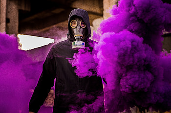 Smoke, Violet, Miscellanea, Miscellaneous, Mask, Gas Mask, Purple, Human, Person HD wallpaper