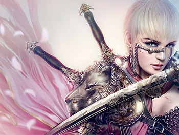 Lady warrior, sword, abstract, fantasy, girl, warrior HD wallpaper