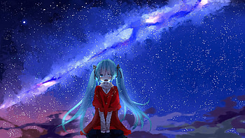 Hatsune Miku, Sadness, Anime, Vocaloid, Blue Eyes, Crying, Long Hair, Stars HD wallpaper