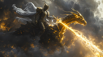 golden fire dragon rider, AI Art, fantasy, dragon HD wallpaper