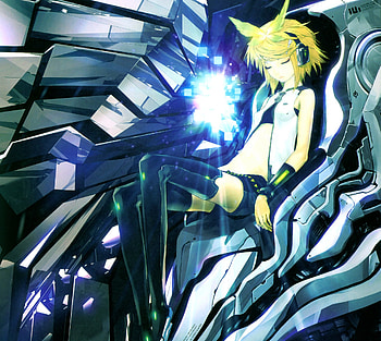 kagamine rin, black, blond, vocaloids, light, short hair HD wallpaper